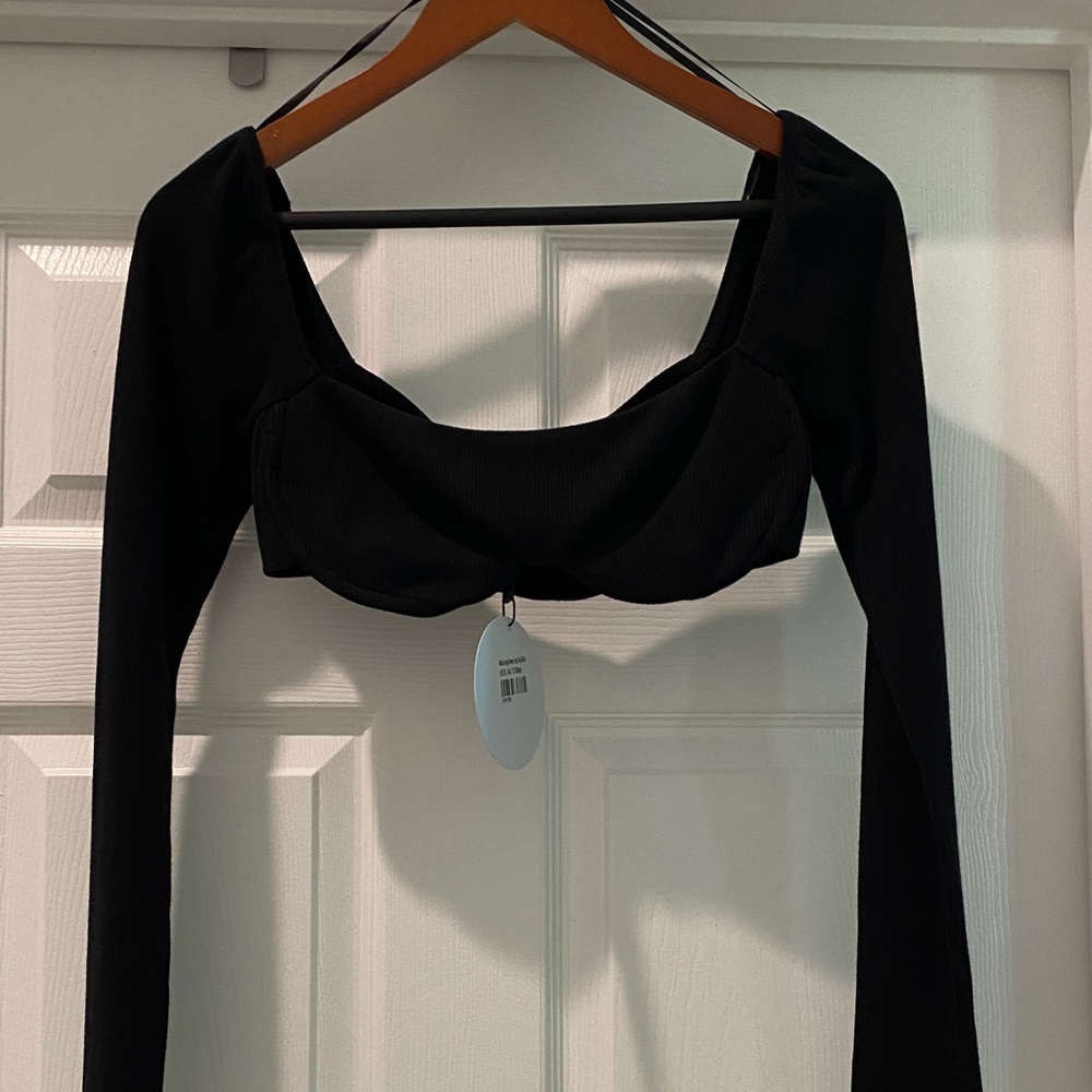 Princess Polly Black Long Sleeve Crop Top